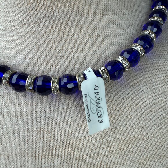 Alexander Kalifano Blue Glass Bead Crystal Rhinestone Necklace 18.5" - Picture 2 of 10